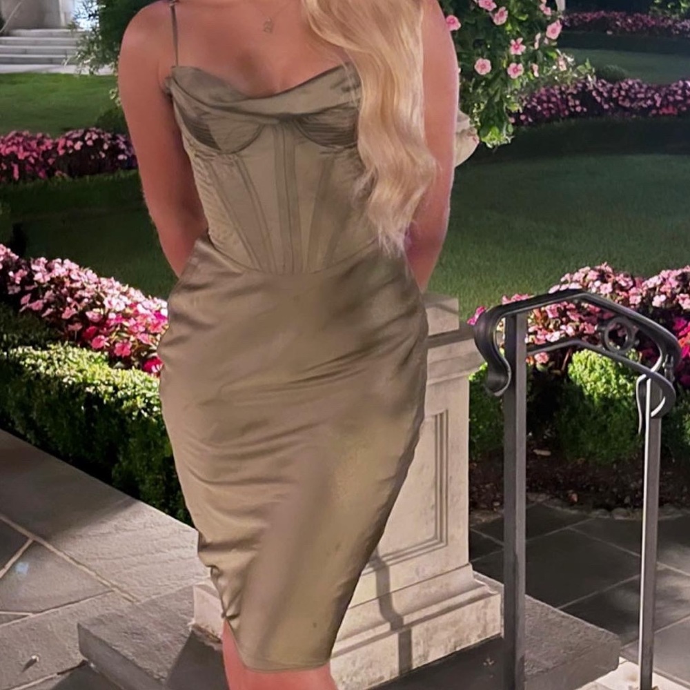 House of CB Myrna Olive Corset Slip Dress